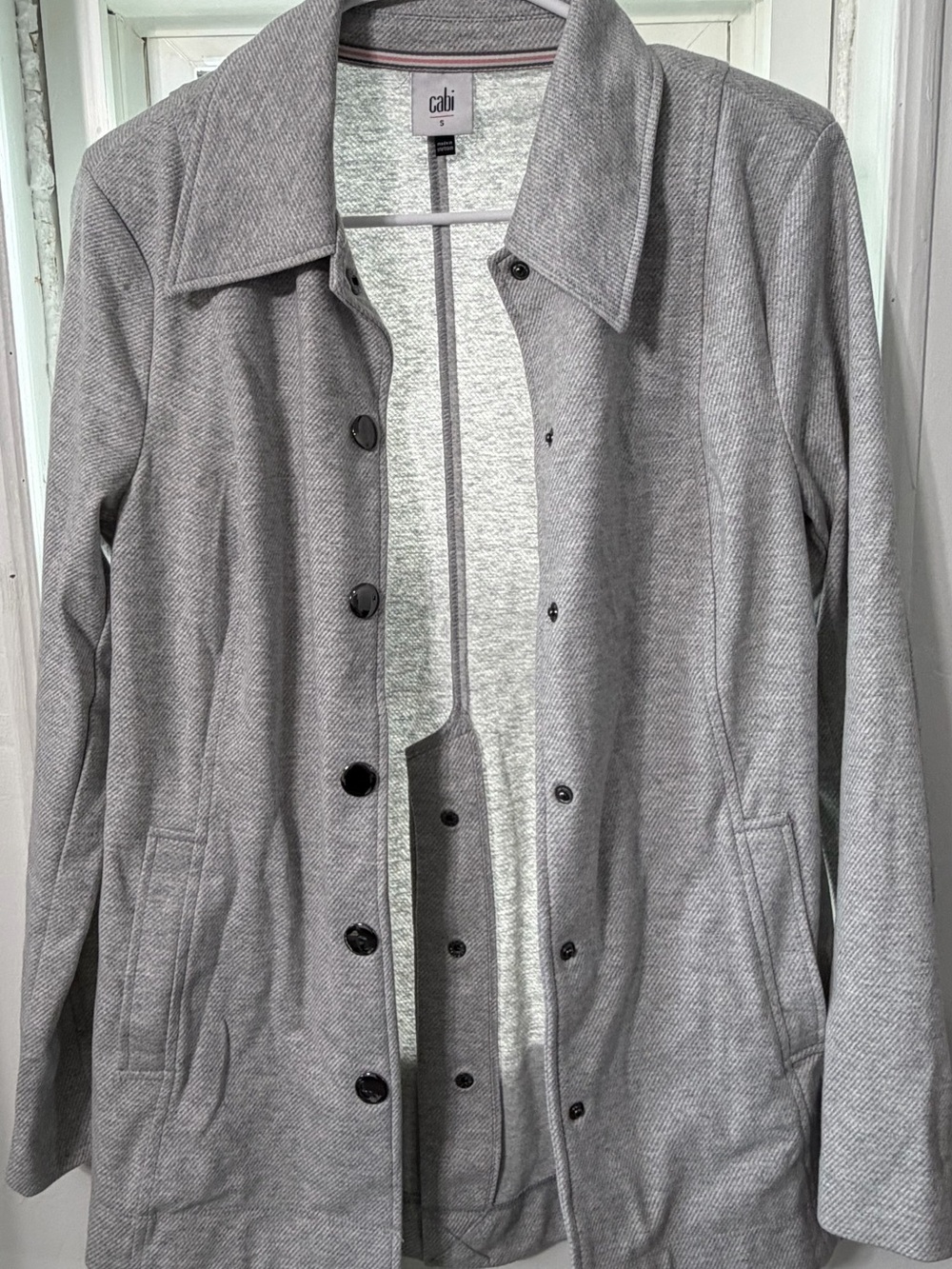 CAbi Gray Button-Front Trench Jacket